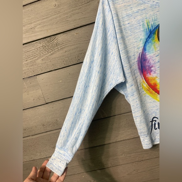 Electro Threads Blue Burn Ying Yang Watercolor Wide Sleeve Top Large - Picture 3 of 11